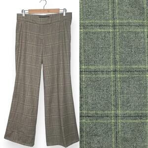 FRENCH CONNECTION Wool Wide Leg Plaid Pants Trousers Brown Key Lime Career 6